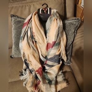 WOMENS SCARF CREAM/BLUE/RED ONE SIZE